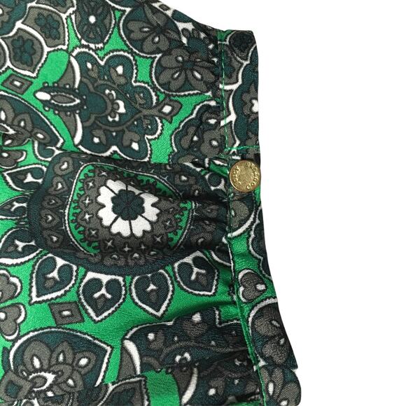 Juicy Couture Blouse Long Sleeve Green Tie Neck Top Kaleidoscope Geometric Print - Picture 9 of 9